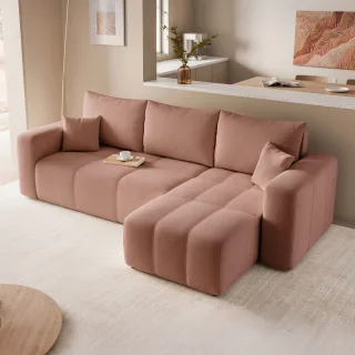 Ecksofa Schlafsofa Sofa LEROS in Stoff Manila Altrosa Ottomane Rechts