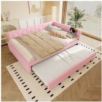 Flieks Daybett, Polsterbett Kinderbett 140x200cm mit Ausziehbett 90x190cm, USB & Typ-C