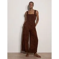 Apricot Jumpsuit Gemusterter Jumpsuit mit gerafftem Bein mit Smokdetails
