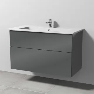 Sanipa 3way Keramik-Set Venticello Keramik-Waschtisch und Unterbau mit 2 Auszügen, Anthrazit-Glanz SF32479