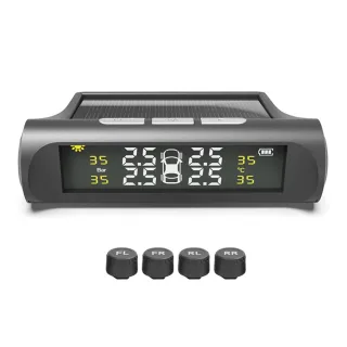 Tire Pressure Monitoring System Solar Powered TPMS for RV and Trailers TPMS with LCD Display 4 Sensors Real-Time Pressur