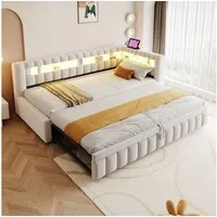 Merax Daybett 90x200cm mit Ausziehbett, LED-Beleuchtung und USB-C-Anschluss (Schlafsofa Sofabett Tagesbett Jugendbett Gästebett, 1 tlg), Polsterbett mit gepolstertem Kopfteil mit Ablagefächern, Samtbezug