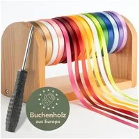 WIESEN.design Geschenkband Geschenkband Set, 16x Satinband inkl. Abroller (23mx10mm per Rolle), Bänder zum Basteln, Geschenkband Aufbewahrung, gratis Lieferung