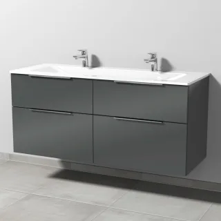Sanipa 3way Glas-Set Glas-Doppelwaschtisch und Unterbau mit 4 Auszügen, Anthrazit-Glanz UF20879