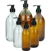 mikken Seifenspender Seifenspender 250 ml - 1000 ml aus Glas braun, klar Lotionspender, Lebensmittelecht