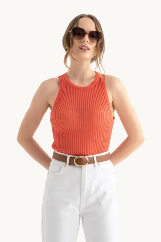 Rundhals Rippen-Mesh Tanktop
