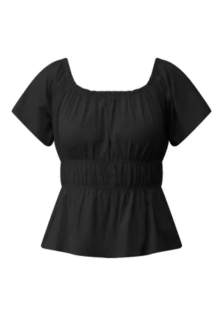 Q/S designed by - Shirt mit Carmen-Ausschnitt schwarz - Gr. - XL