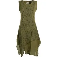 Vishes Midikleid Damen knielanges Kleid Baumwolle Geometrisch Lagenlook Armlos Alternative Bekleidung, Ethno, Hippie, Retro Style