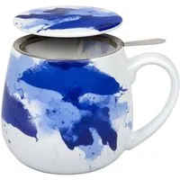 Könitz Becher Seeing Blue mit Sieb & Deckel 420 ml, Porzellan