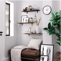 VASAGLE Wandregal Schweberegal, dekorative Regale, Holzoptik, 2-tlg., pro Regal bis 15 kg belastbar, MDF, 2er Set, 20 x 60 x 7 cm