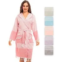 herémood Bademantel herémood Bademantel Damen & Herren Unisex – Weich & Leicht, Langform, 100% Baumwolle, mit Kapuze, & Gürtel, Hamamtuch-Stil mit Taschen – Ideal für Sauna, Spa, Hotel & Zuhause