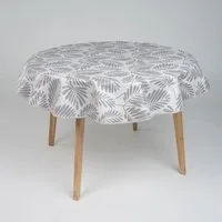 laro Tischdecke 140cm runde Tischdecke mit Saum-Eingefasst Blattgeflüster Grau Weiß