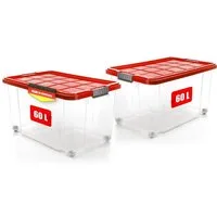 BigDean Aufbewahrungsbox 60 L mit Deckel groß – robuste Stapelbox rollbar mit Klickverschlüssen (Set, 2 St., Aufbewahrungsbox + Deckel + Rollen), Sicher Stapelbar, Platzsparend, Transparent, Rollen, Klickverschlüsse