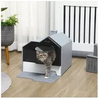 PawHut Katzentoilette Katzenklo mit Schublade Haube, ABS, Kunststoff, Weiß+Grau, Grau 47L x 45B x 42H cm