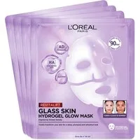 L'ORÉAL PARIS Gesichtsmaske REVITALIFT GLASS SKIN HYDROGEL GLOW MASK Set, 4-tlg., für aufgepolsterte & glowy Haut