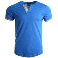 Früchtl T-Shirt mit V-Ausschnitt und farblich abgesetzter Knopfleiste
