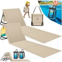 KESSER Gartenliege Strandmatte klappbar mit verstellbarer Rückenlehne max. 130 kg, 2 St., Strandliege mit Tragegurt, wasserdichter Handyhülle & Tragetasche, Sonnenliege faltbar für Strand, Garten & Terrasse Liegematte