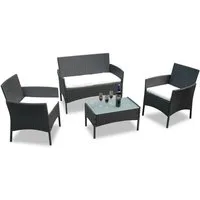 Clanmacy Gartenlounge-Set 4-tlg Wetterfeste Polyrattan Sitzgruppe für 4 Personen Schwarz, (4-tlg)