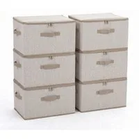 Sekey Aufbewahrungsbox Aufbewahrungsboxen mit Deckel 45L Stapelbar Faltbare Ordnungsboxen (6 St), 6er Set Faltbox, Organizer Kleidung Vliesstoff Boxen für Schrank Regal