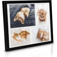 bomoe Bilderrahmen 2x Bilderrahmen 10x15 cm & 15x21 cm für 4 Fotos, Schwarz, Kunststoffglas, Metall-Aufhängung & Passepartout Multirahmen Holz