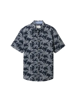 Tom Tailor - Kurzarmhemd mit Print navy brushed leaf design - Gr. - L