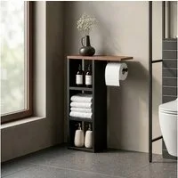 en.casa Toilettenpapierhalter, »Trond« mit 3 Fächern 60 x 40 x 16 cm Schwarz / Walnussoptik
