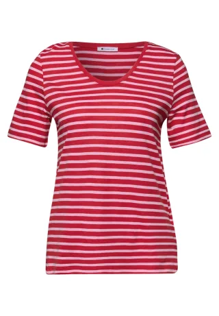 Street One - T-Shirt mit gerundetem V-Ausschnitt salsa red - Gr. - 38