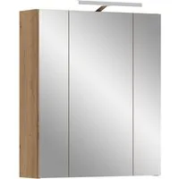 Lomadox Spiegelschrank IGGESUND-158 60 cm breit in Eiche, 3 Türen mit 3D-Funktion, inkl. LED-Beleuchtung