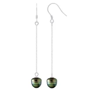 Hängende Ohrringe – echte Tahiti-Zuchtperlen, eingekreist, 8–9 mm