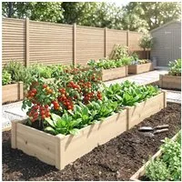 Outsunny Hochbeet 2 Pflanzbereiche, Innenverkleidung aus Vlies, Wetterbeständig (Pflanzkasten, 1 St., Blumenkasten), für Garten, Balkon, Naturholz