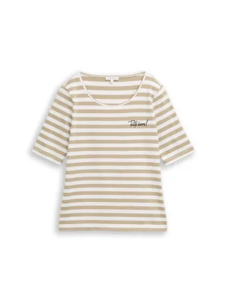 Tom Tailor - T-Shirt mit Stickerei olive white stripe - Gr. - XL