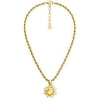 BS Schmuckdesign Kette mit Anhänger Halskette Damen Kordelkette mit Sonnenanhänger 18K vergoldet (inkl. Geschenkbox), 18K vergoldet, hypoallergen & wasserfest
