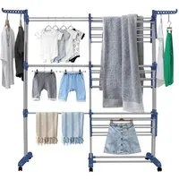 JEOBEST Wäscheständer Turm Ausziehbar wäschetrockner, Standtrockner Länge 75-142 cm, Trockengestell Trockenständer mit 6 klappbaren Flügeln,6 Rollen