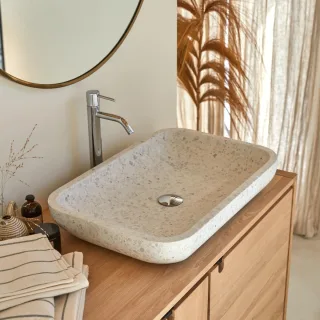 Rechteckiges Waschbecken Cilas aus Premium-Terrazzo Moon