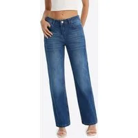 Imily Bela Gerade Jeans Damen Straight Fit Jeans mit klassischem 5-Pocket-Design (Packung, 1-tlg., 1per-Pack) Low waist