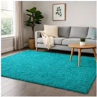 TeppichHome24 Teppich Weicher Shaggy Teppich in Türkis, rechteckig, Höhe: 30 mm