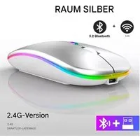 Wrischan Kabellose Wiederaufladbare Bluetooth-Maus – Silber, Leise & Präzise Mäuse (Einstellbare DPI-Empfindlichkeit, Ergonomisches 3-Tasten-Design)