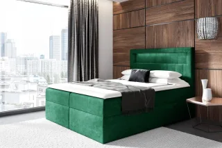 Boxspringbett Schlafzimmerbett STORM 200x200cm Stoff Kronos Grün inkl. LED