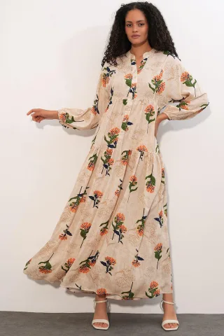 Gemustertes V-Ausschnitt Maxikleid