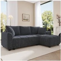 Merax 3-Sitzer Sofa, wandelbares L-förmiges Ecksofa, Chenille Stoff, 1 Teile, Sofa mit 2 Zierkissen, für Wohnzimmer und Wohnung, Beige/Grau