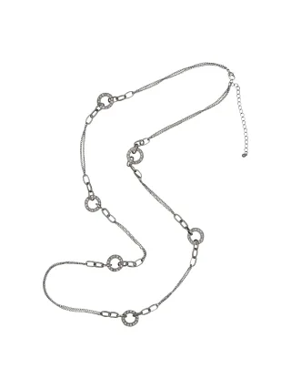 Steuer Modeschmuck Kette Metallkette rhodiumfarben mit Ringzierde und Straß