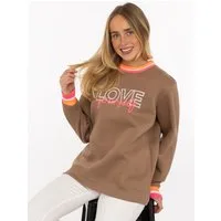 Zwillingsherz Hoodie "Love Yourself" Rundhals, gestreifte Neon-Bündchen, gestickter Schriftzug
