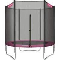 SONGMICS Gartentrampolin Trampolin Outdoor, Ø 183 cm, bis 100 kg belastbar, für Garten, mit Sicherheitsnetz, Sicherheitsabdeckung, schwarz-rosa