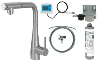 Neuesbad Armatur mit PULL-OUT SPRAY und WATER FILTER Set, Edelstahl Gebürstet NB1DEBREFF75M1