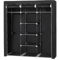 JEOBEST Stoffschrank Kleiderschrank Stoffschrank Stabil mit 2 Kleiderstange & Ablagen für Kleiderablage Schlafzimmer Ankleidezimmer(Schwarz)
