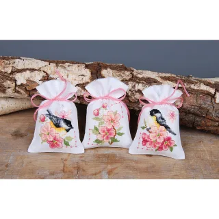 Geschenksäckchen "Kohlmeise & Kirschblüte", 3er-Set