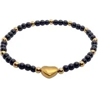 Steinfixx® Perlenarmband Obsidian Armband 4mm mit Messingherz und Geschenkbox (mit 12 Messingperlen je 4mm, 1-tlg., AAA-Qualität), incl. Edelsteinkarte