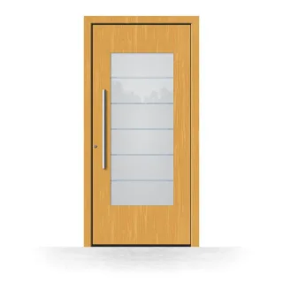 Haustür Holz, Fichtenholz, Fichte Hell 110, großer Glaseinsatz mit Motiv, 100 x 195 cm, Modell Detmold, individuell konfigurieren