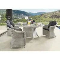 Destiny Garten-Essgruppe MALAGA LUNA, (13-tlg., 4x Sessel, 1x Tisch, inkl. Auflagen), Aluminium, Polyrattan
