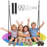 AIYAPLAY Nestschaukel mit verstellbaren Seilen Baumgurten, (Tellerschaukel, 1-tlg., Höhenverstellbar Hängeschaukel), für 3-8 Jahre Kinder, für Outdoor & Indoor, Mehrfarbig